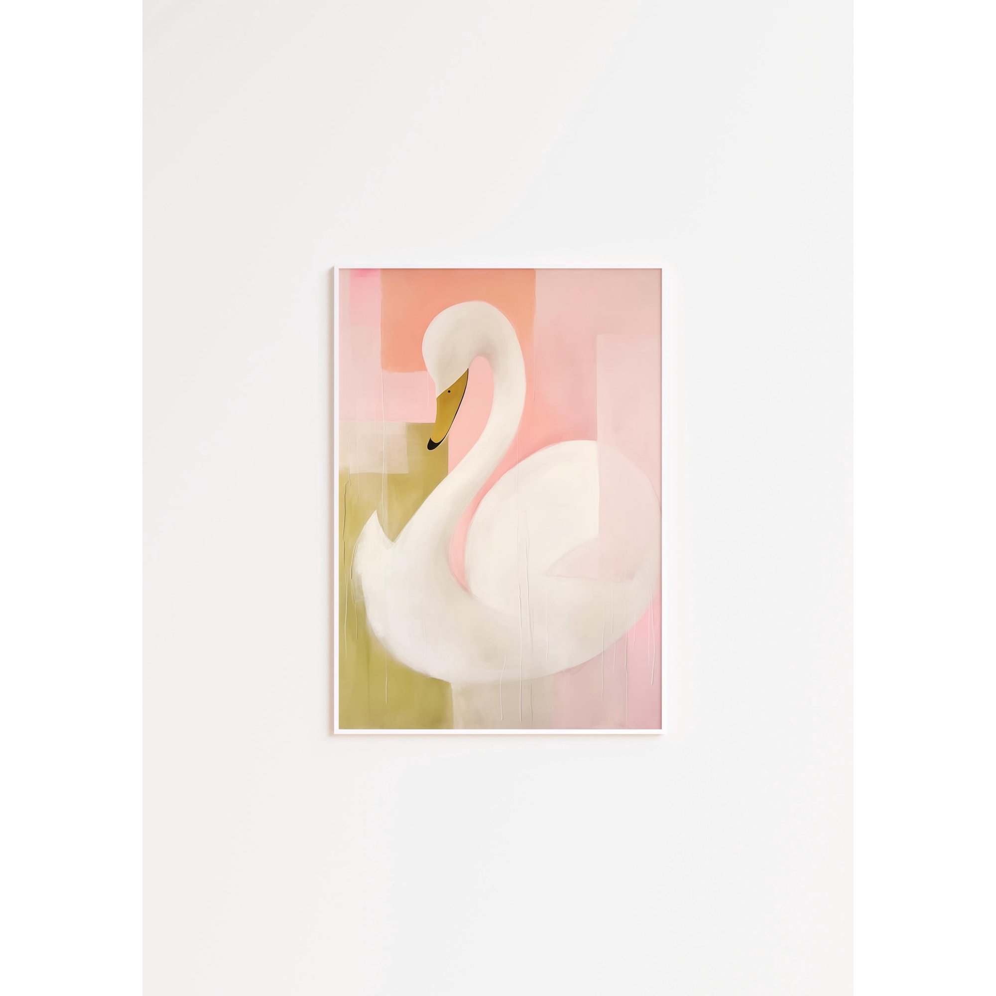 1980S Postmodern Swan Abstract Print Green Pink Luxury Wall Art Vintage Lake House Decor