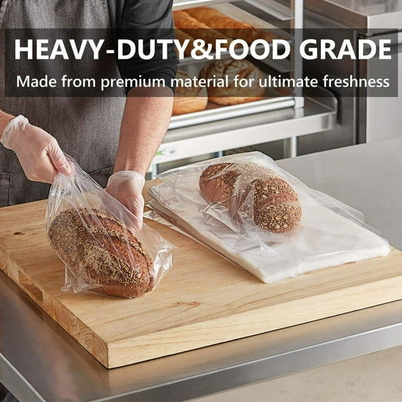 Bread Loaf Packing Bags with Ties, Large Bakery Homemade Bread Plastic Bags, 8” x 4” x 18”,100 Pack, Printed Bread Bags Reusable Adjustable