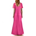 thumbnail image 5 of Fengqque Women's Fashion Casual Plus Size Solid Color Short Sleeve V-neck Long Dress Hot Pink 10(XL), 5 of 7