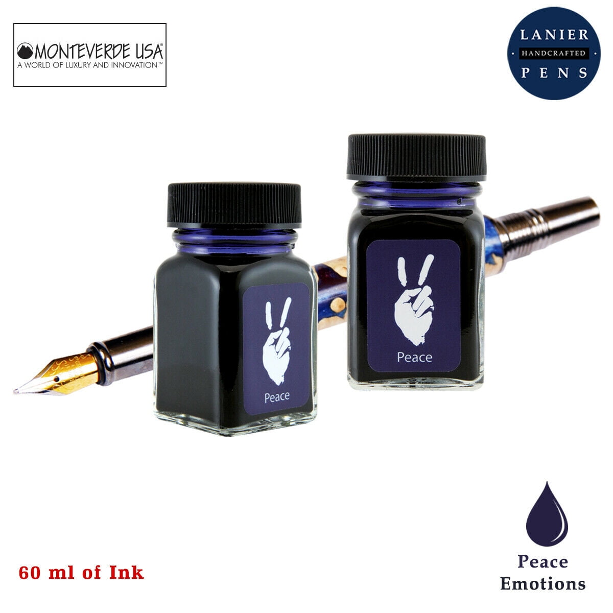 Monteverde 60ml Emotions Fountain Pen Ink Bottle (30ml Peace Blue G309PU Ink Bottle - Pack of 2)