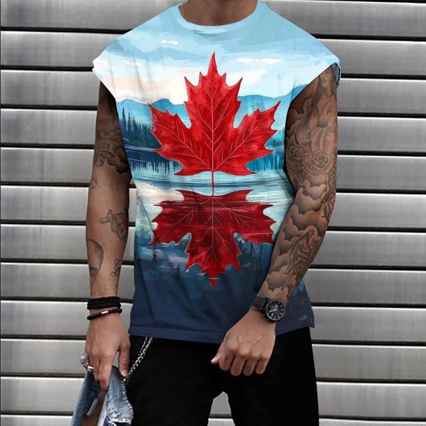 Camiseta sin mangas de cuello redondo para hombre, informal, a la moda, con estampado, sin mangas, deportiva, de poliéster