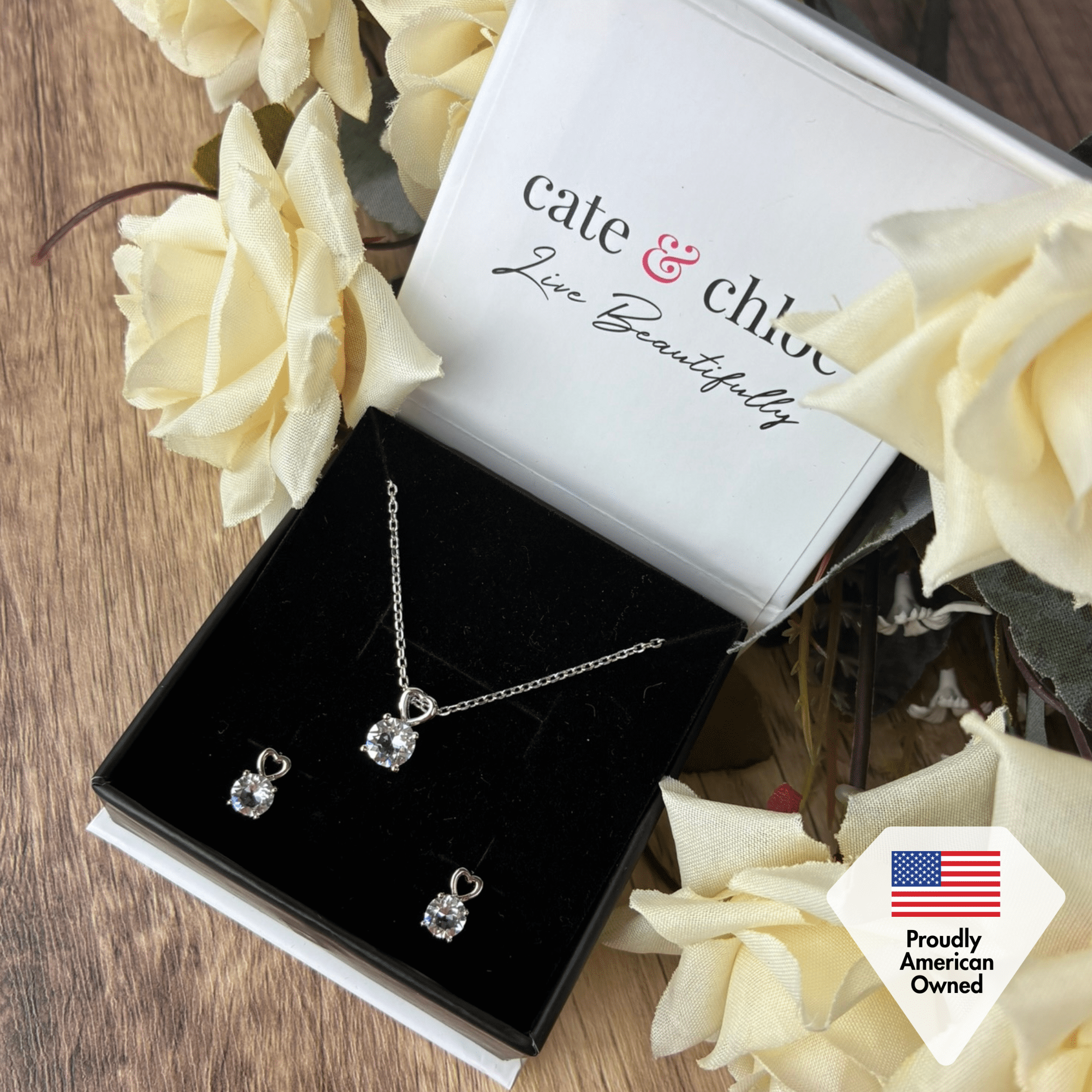 Cate & Chloe Marian 18k White Gold Plated Jewelry Set with Swarovski Crystals Gift for Women