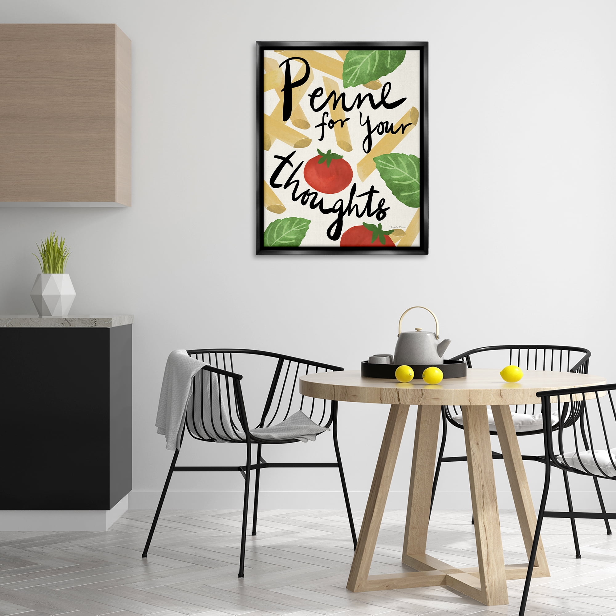Stupell Industries Penne For Your Thoughts Food & Beverage Painting Black Floater Framed Art Print Wall Art, 25 x 31