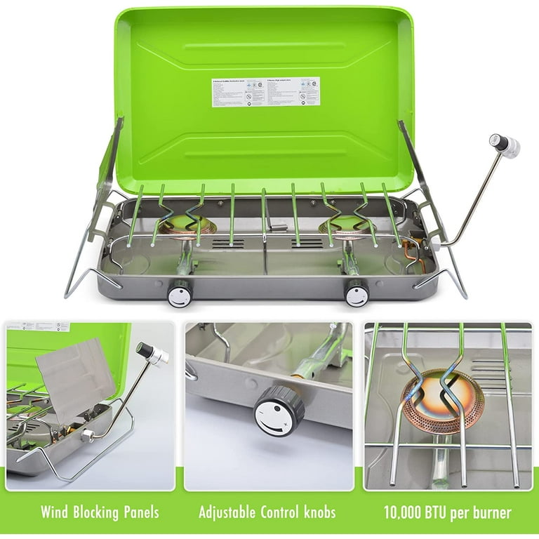 Flame King 2-Burner Portable Camping Stove Grill for Outdoor