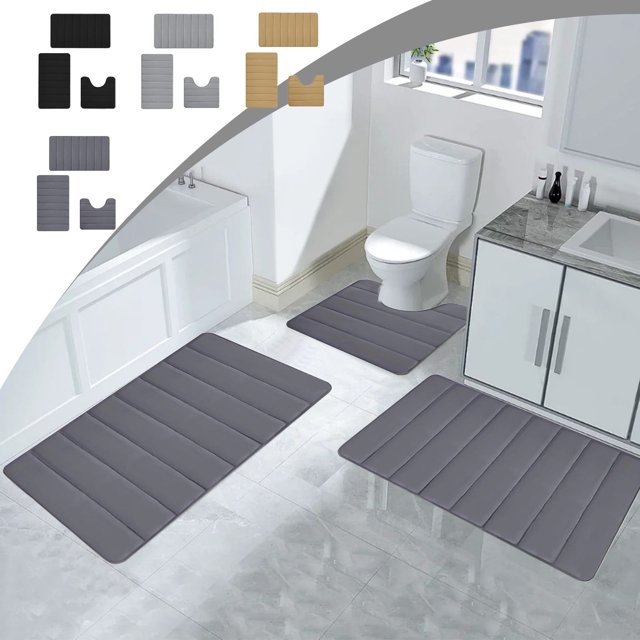 PRETXORVE - Juego de 3 alfombrillas de baño de espuma viscoelástica, suaves, cómodas, con absorción de agua, antideslizantes, gruesas, lavables a máquina, fáciles de secar.
