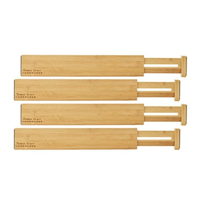 Bamboo Drawer Divider Organizer Set Of 4 Spring Loaded