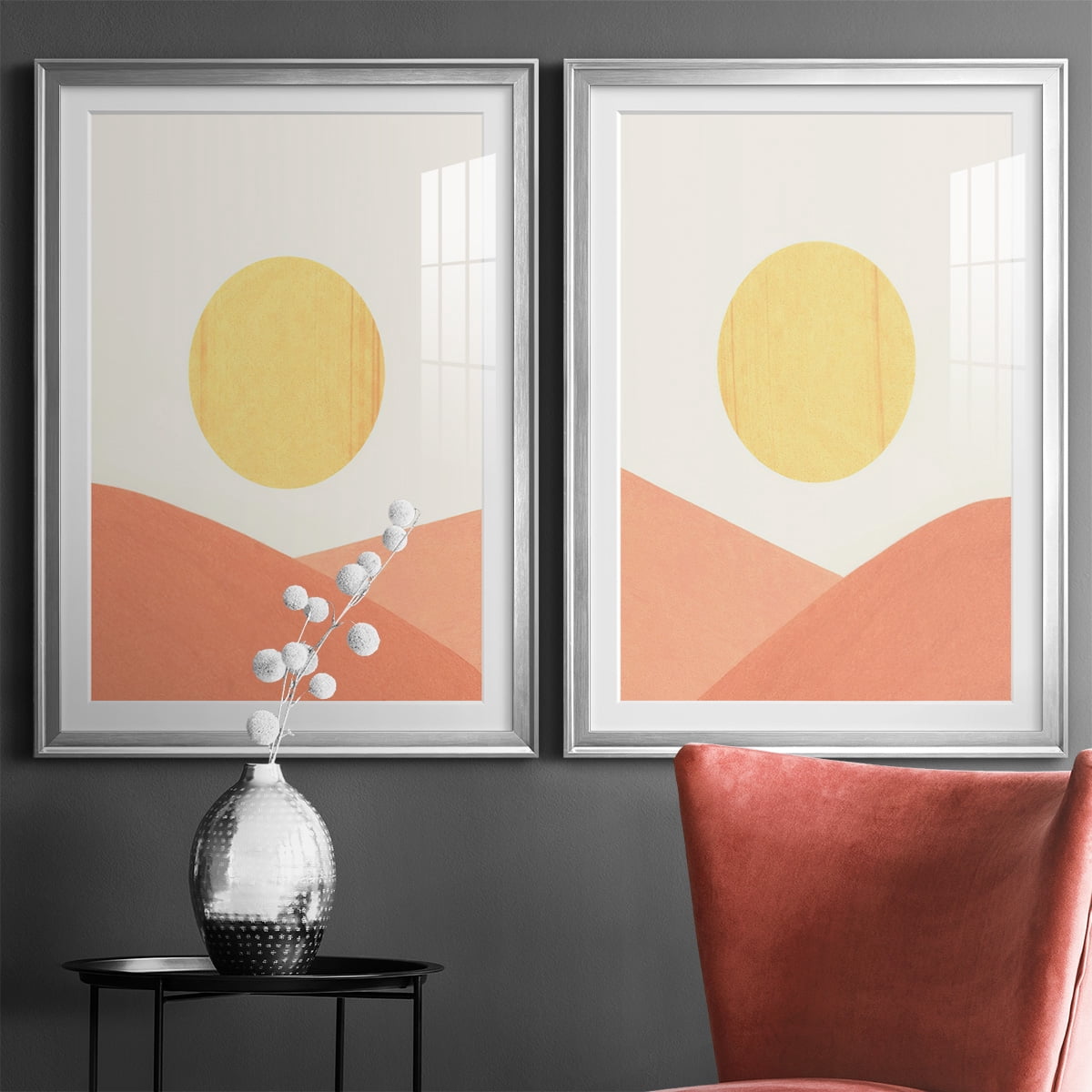 Wexford Home Simple Boho Sun I Premium Framed Print, 30.5" x 42.5" - Ready to Hang, Silver (Set of 2)