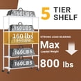 thumbnail image 3 of Ktaxon Commercial 5 Tier Storage Rack, Adjustable Rolling Metal Garage Shelving Chrome, 35''W x 14''D x 65''H, Capacity for 440lbs White, 3 of 18
