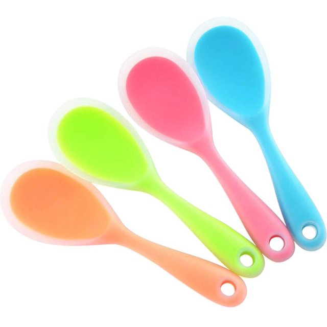 Paquete de 4 cucharas de arroz de silicona antiadherente cuchara de servicio de comida de paleta 8,8X2,7 pulgadas azul verde naranja rosa rojo Adepaton LRWJ538