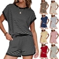 thumbnail image 2 of SCHUHLAND Women's 2-Piece Lounge Set - Casual Round Neck Short Sleeve Top and Shorts Outfit, Soft Comfy Pajama Set, S-2XL, 2 of 10
