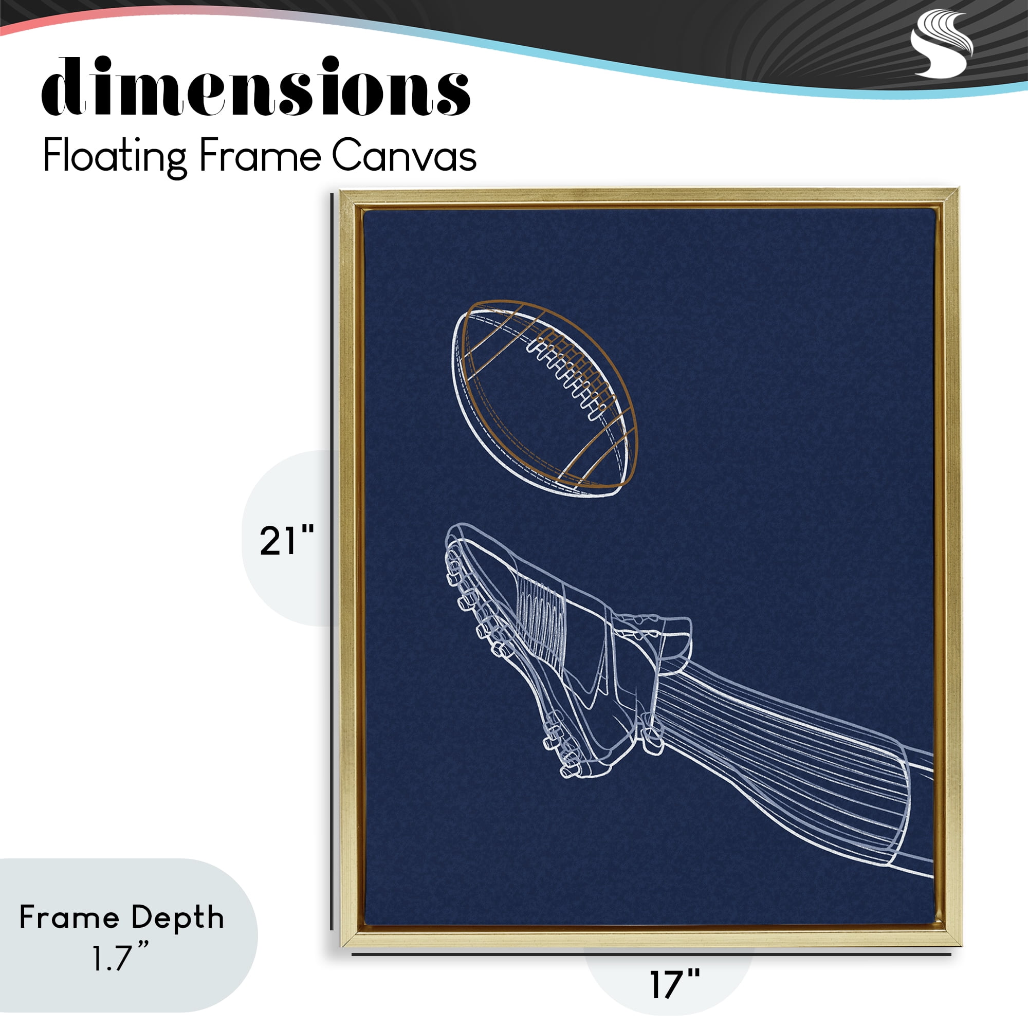 Stupell Industries Football Lines Contour Gold Framed Floater Canvas Wall Art, design by Marcus Prime