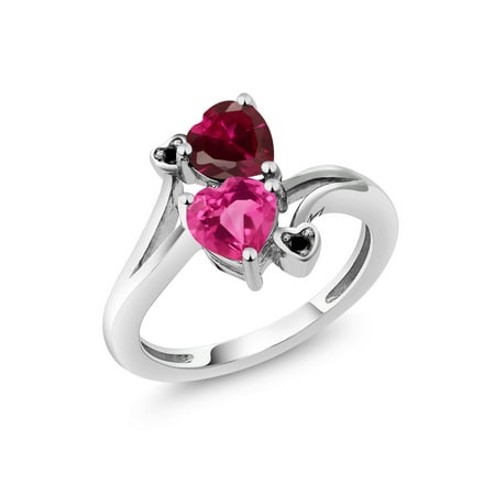 Ruby Pinky Ring - 1.80 Ct Heart Shape Pink Created Sapphire Red Created Ruby 10K White Gold Ring