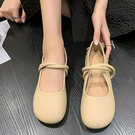 

WQJNWEQ Women s Flats Shoes Leisure Round Head Soybean Shoes Female Soft Bottom Card Buckle Gentle Style Elegant Shallow Mouth Single Shoes Soft Bottom Non-slip Comfort