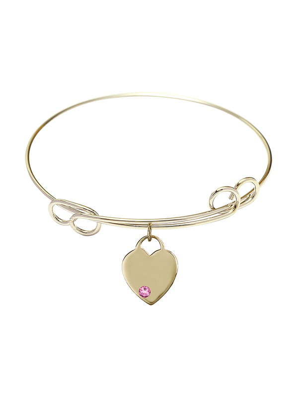 Heart Charm On A 7 1/2 Inch Round Double Loop Bangle Bracelet
