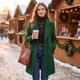 thumbnail image 4 of OIOLOYJM Winter Coats for Women Casual Double Breasted Long Jacket Formal Warm Comfortable Office Wool Work Overcoat Green M, 4 of 5
