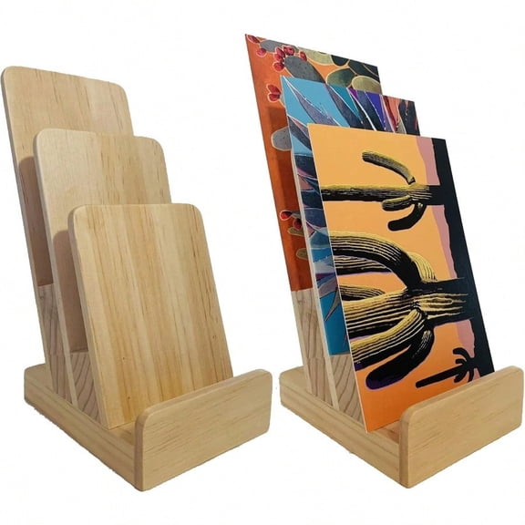 Elegant 3Tier Pine Wood Literature Holder Trifold Brochure Holder Flyer Holder Postcard Display And Countertop Wooden Display Stand [Pack Of 2]