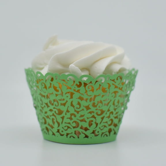 Green Lace Cupcake Wrappers (25pcs, Standard Size) Grease Resistant Cake Liners for Baking, Caking and Crafting by Bakell