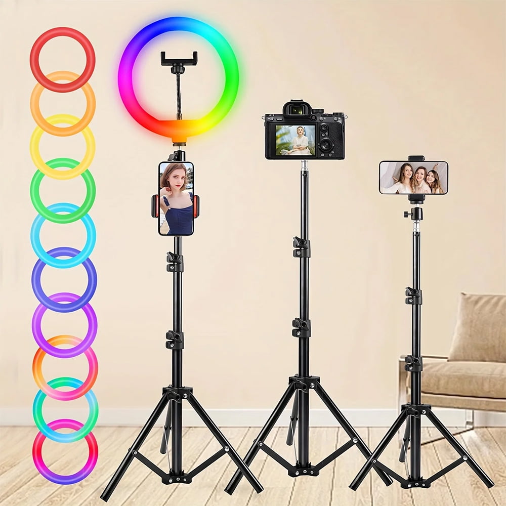 UEGOGO 10 inch RGB Ring Light with 43.3inch Tripod Stand & Phone Holder -LED Selfie Ringlight for Camera Makeup YouTube Live Streaming Zoom Meeting