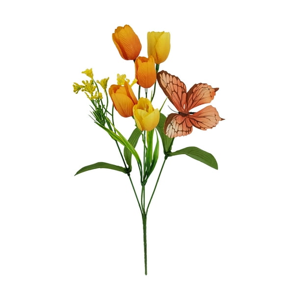 Mainstays 14.5 inch Indoor Artificial Tulip Butterfly Decoration, Yellow Orange