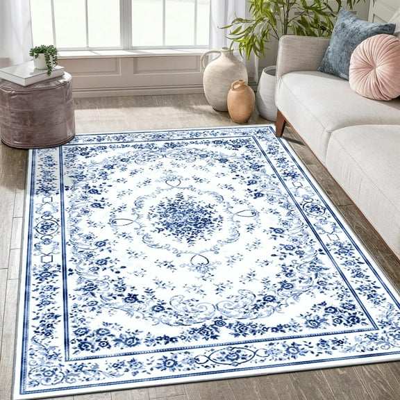 Artnice Floral Rugs for Living Room 5x7, Machine Washable Area Rugs Non Slip, Boho Vintage Indoor Carpet Mats for Home Decor