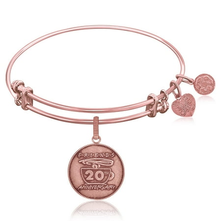 20th Anniversary Plate - Rose Gold-Plated Pink Brass Expandable Bangle with