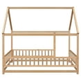 thumbnail image 4 of Full Size House Bed Frame with Full Fence Guardrails, Wooden Platform Bed Frame, Easy to Assemble, Natural, 4 of 9