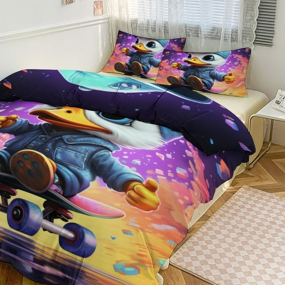 Q-version Funny Little Yellow Duck Bedding Set with Zipper Closure for Girls & Boys