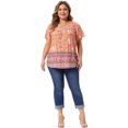 thumbnail image 3 of DARING DIVA Women's Plus Keyhole Ruffle  Boho Floral Keyhole Neck Blouse 4X Orange, 3 of 6