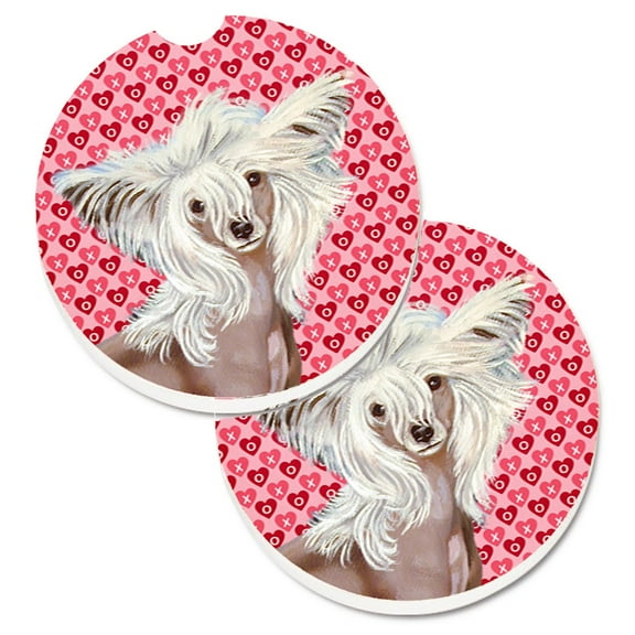 Chinese Crested Hearts Love and Valentines Day Portrait Set of 2 Cup Holder Car Coasters