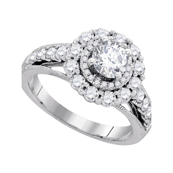14kt White Gold Womens Round Diamond Solitaire Bridal Wedding Engagement Ring 1-3/4 Cttw