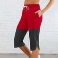 thumbnail image 2 of FRSASU Capri Pants for Women Summer Color Block Casual Elastic Waist Drawstring Split Stretchy Yoga Leggings Cparis with Pockets Red, 2 of 7