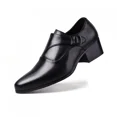 thumbnail image 2 of Men's Genuine Leather Chunky Heel Monk Strap Dress Loafers Fashion Classic Pointed Toe Low Top High Heel Slip On Chelsea Casual Business Formal Shoes, 2 of 8