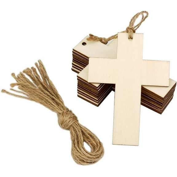 30 Pack Wood Cross Cutouts Small Wooden Crosses Hanging Ornaments DIY Cross Craft Gift Tags for Thanksgiving Christmas Home Party Decoration Craft Project