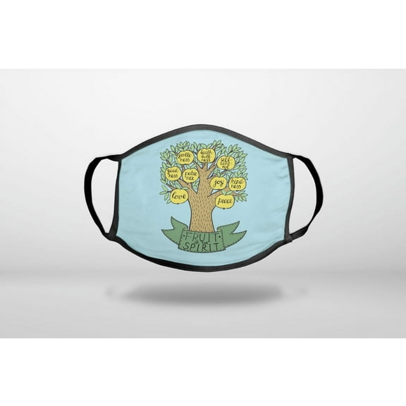 Fruit of the Spirith - Tree - Yellow Teal - 3-Ply Reusable Soft Cloth Face Covering, Unisex, Cotton Inner Layer