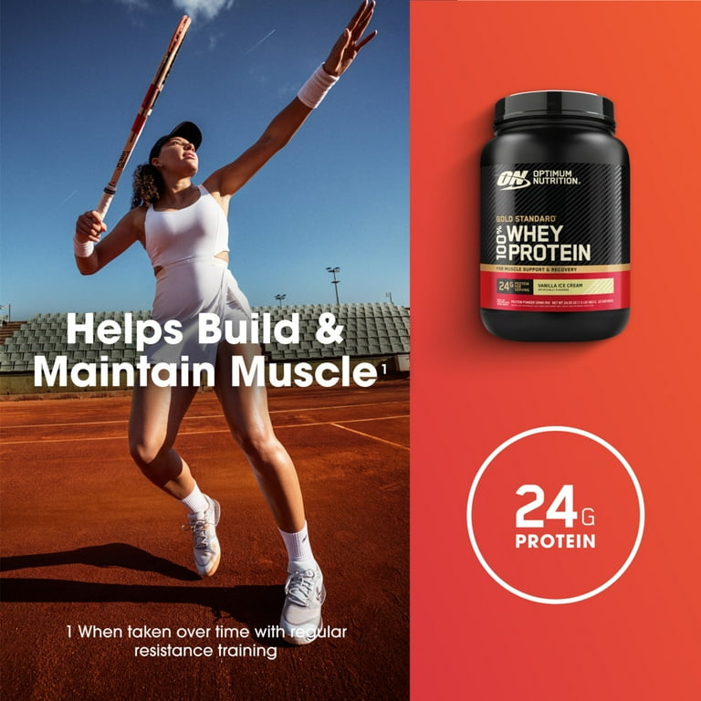 Optimum Nutrition, Gold Standard 100% Whey Protein Powder, Vanilla Ice Cream 1.5lb Tub