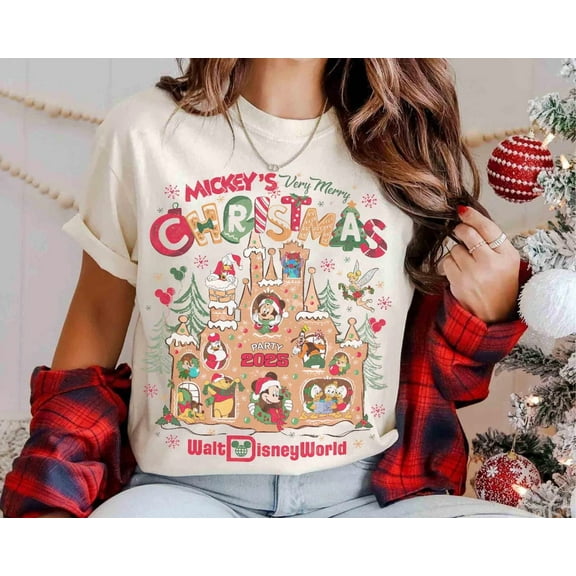 Coquette Mickey's Very Merry Christmas Party 2025 Gingerbread Shirt, Disney Mickey and Friends Xmas Tee, Comfort Colors Disneyland Vacation Family Gifts