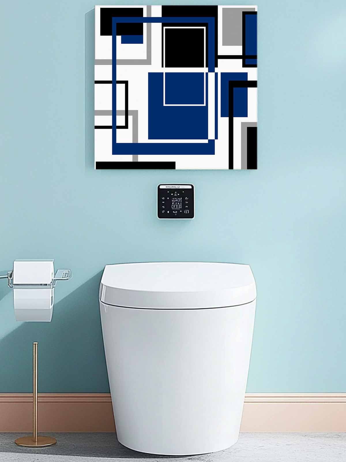 Canvas Print Wall Art Abstract Lines Art Black Blue Geometric Modern Stripe Framed Canvas Art Wall Decor Pictures Painting Morden Artwork for Living Room Bedroom, Ready to Hang, 12"x12"
