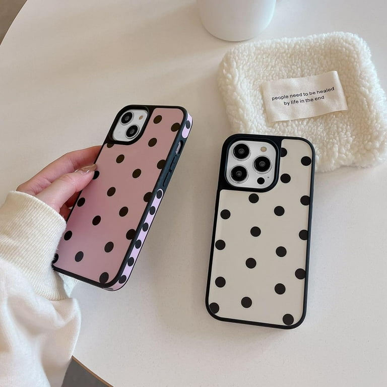 Cute Black Polka Dots Matte Phone Case Compatible with iPhone 15 Pro  Max,Retro Classy Trendy Slim Sleek One Piece Girly Full Side Print Cover  for ...