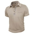 thumbnail image 6 of Afuyipoi Men’s Button-Front Short-Sleeve Polo Shirt with Pocket, Casual Turn-Down Collar Top Beige Size L, 6 of 8