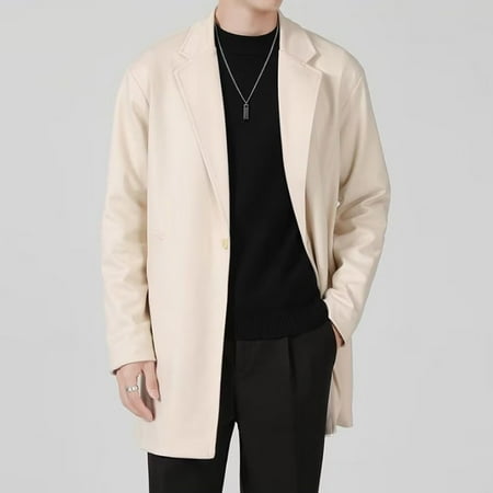 

Fule Mens Casual Fashion Woolen Cloth Coat Medium Length Solid Color Overcoat Tops