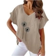 thumbnail image 2 of Wycnly Summer Tops for Women Going Out Tops for Women Loose Breathable Comfy Cotton Linen Tees Casual Dandelion Print Tees Ladies V-Neck Short Sleeve Shirts, 2 of 4