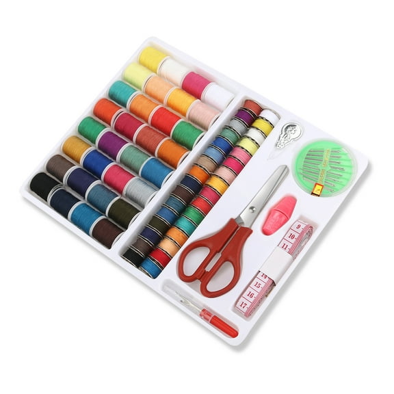 POPETPOP 100Pcs Needlework Box with Plastic Metal Cotton Thread for Home and Travel Sewing Projects