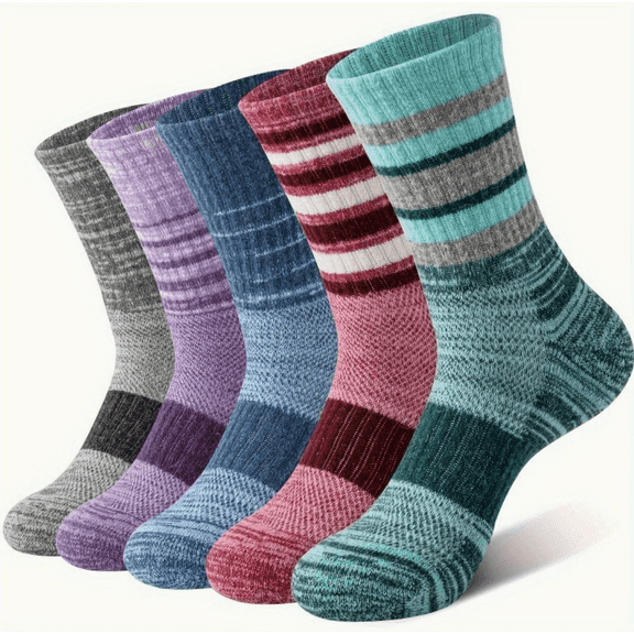 Fu997 Merino Wool Hiking Socks for Women Thermal Winter Warm Boot Work Cushion Socks 5 Pairs