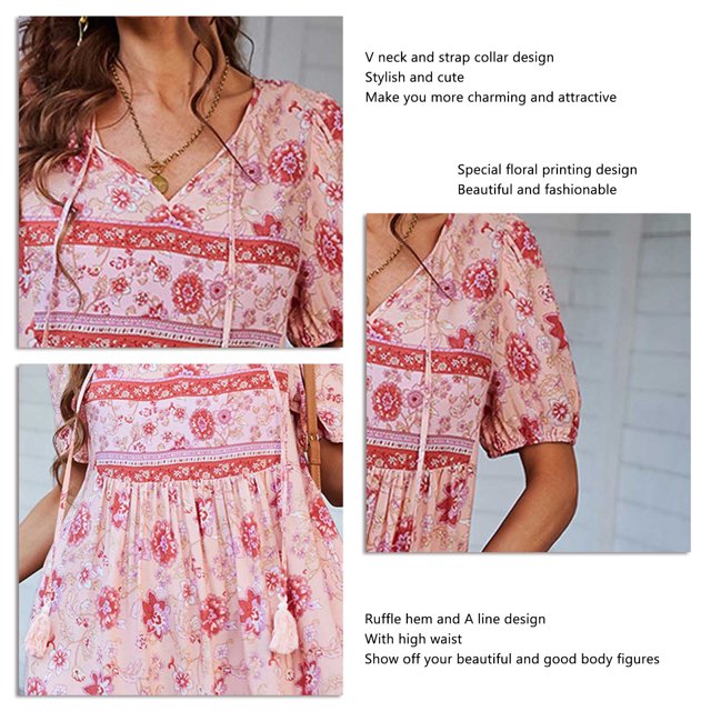 Vestido Corto Floral Demonsen Cuello en V con Dobladillo con Volantes