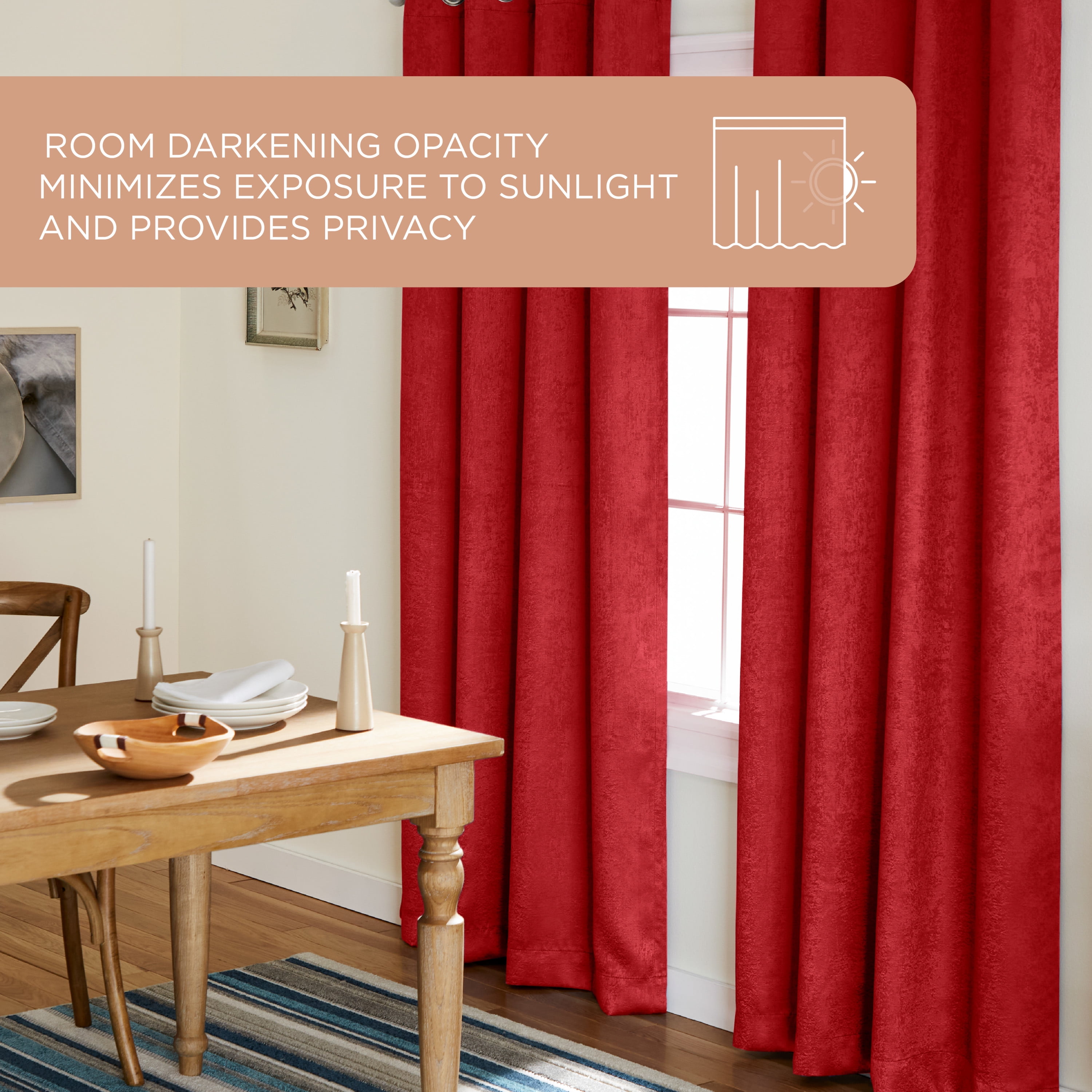 TOWN & COUNTRY EVERYDAY Lustre Solid Heavyweight Textured Sateen Indoor Curtains, Room Darkening Opacity, Grommet Top, Energy Efficient, 2-Pack Set, 52"x84", Chili