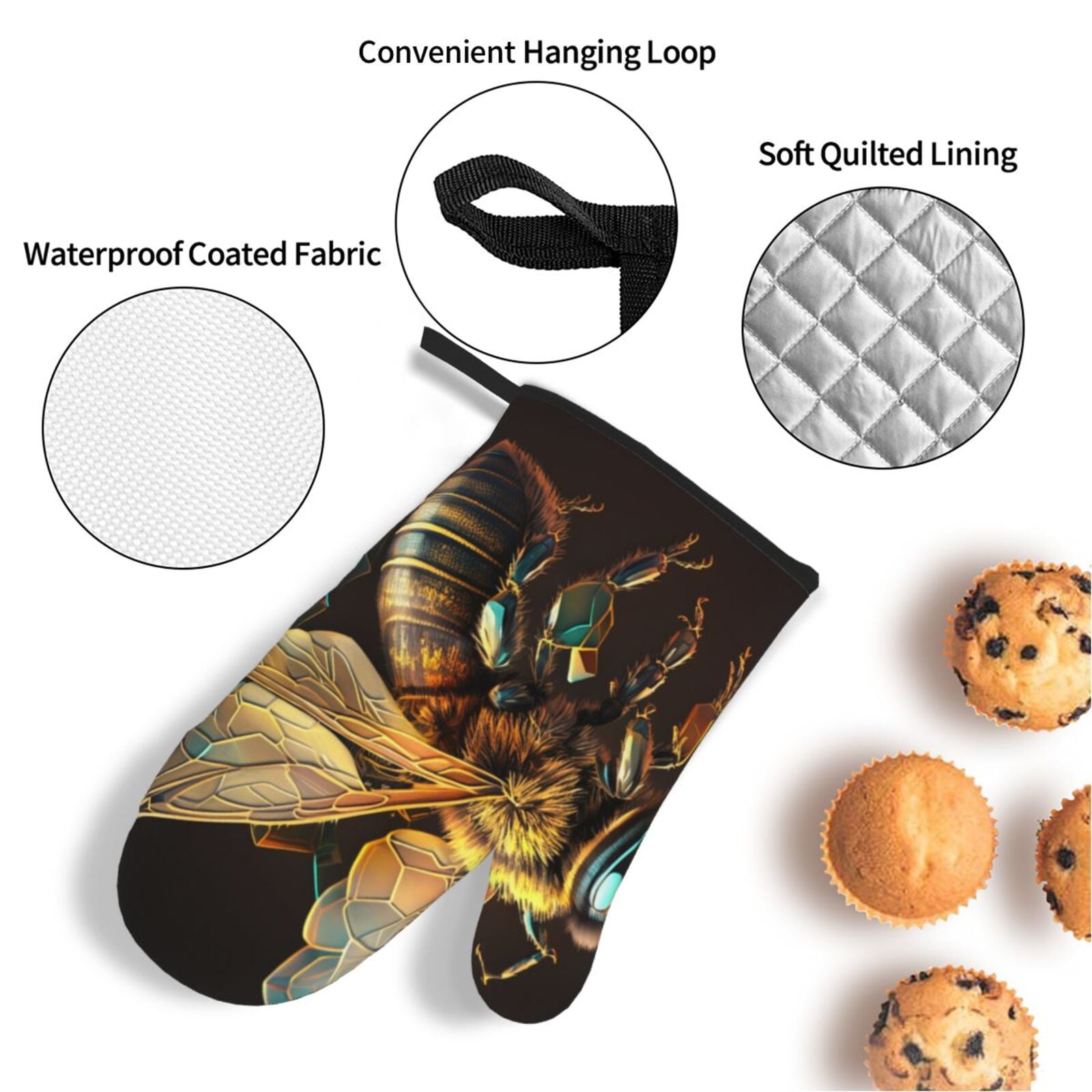 Bee Honey Honeybee Cool 4Pcs Oven Mitts and Pot Holders Sets Oven Kitchen Gloves Hot Pads for Cooking BBQ Baking Grilling