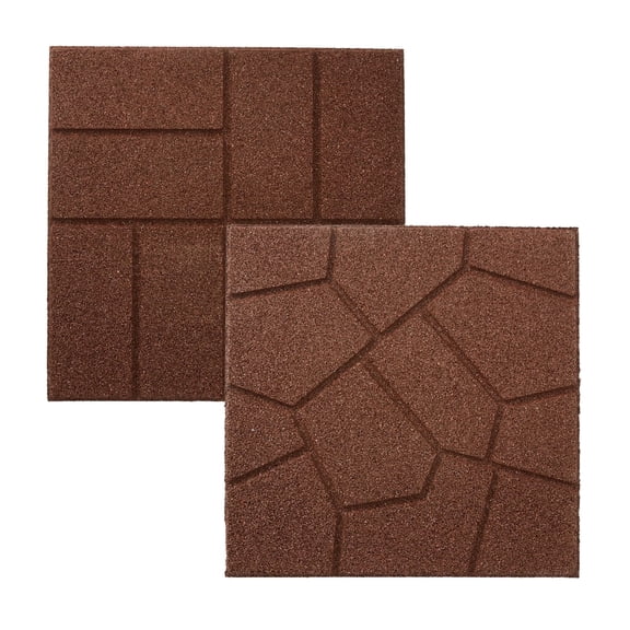 GroundSmart 16" x 16" x 3/4" Brown Dual-Sided Rubber Garden Patio Paver, 9 Pack