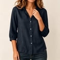 thumbnail image 6 of Qulqfy Womens Blouse Solid Dressy Fall Cotton 3/4 Sleeve Tunic Pleat Collared Vintage Navy Button Up Tops for Women S, 6 of 6