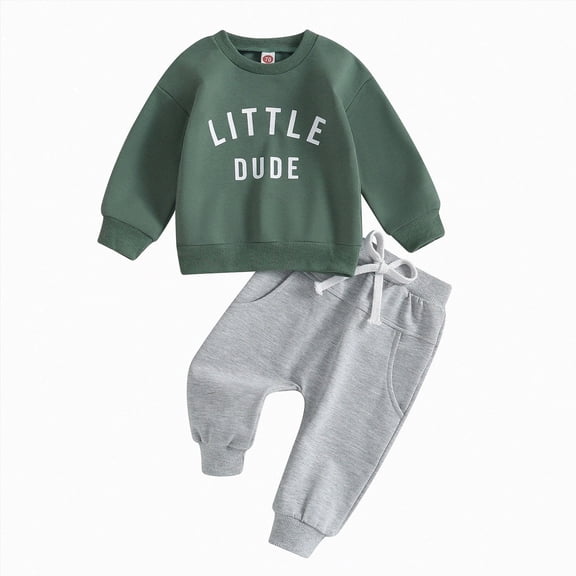 Poyxiany Toddler Baby Boy Fall Winter Outfits Letter Crewneck Sweatshirt Casual Pants 2Pcs Clothes Set