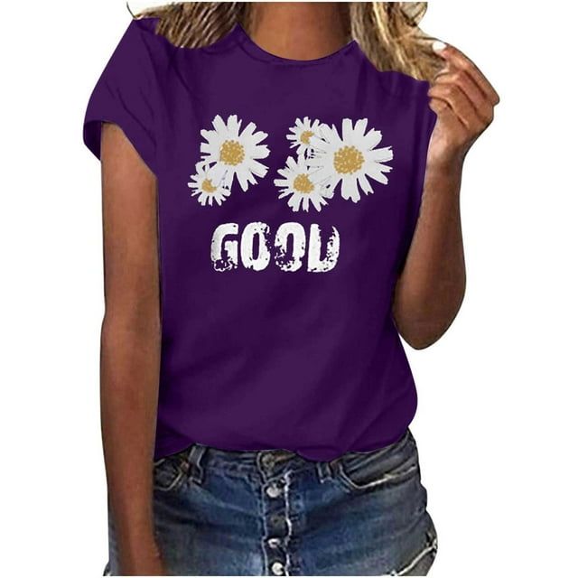 Blouses à Manches Courtes pour Femmes, T-Shirt Décontracté d'Été à Manches Courtes Imprimé, Col Rond, Ample, Sexy